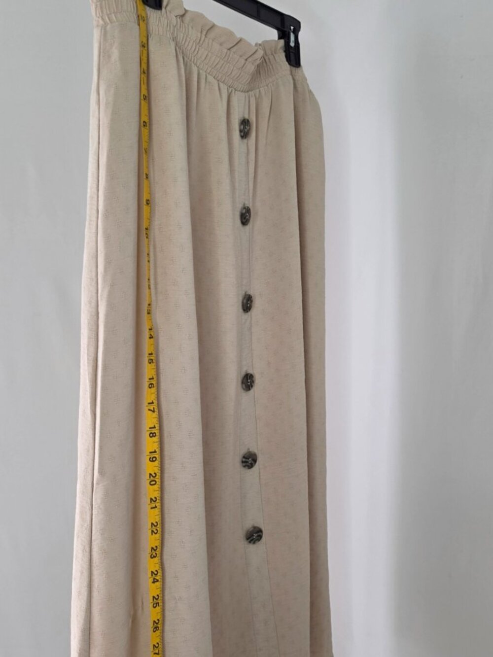 SOHO Apparel Beige Textured Button Front Midi Skirt Elastic
